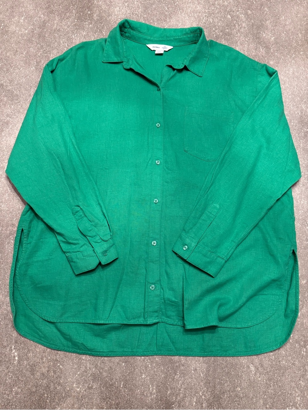 Like New Old Navy Women’s Linen-Blend Boyfriend Shirt in Green - Size L